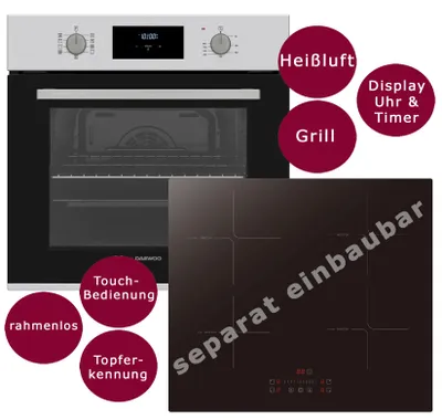 Produktbild von Einbauherd Set Backofen Induktionskochfeld Heißluft AntiFingerPrint Oberfläche