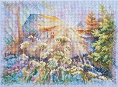 Image de RTO Kit de broderie au point de croix "Dans les rayons du soleil du matin", motif à compter, 27,5x20,5cm