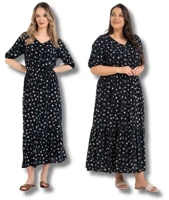 Obrázok produktu pre Maxi šaty – letné šaty veľkosti XXL – dámske šaty čierne – viskózové šaty – kvetinové šaty