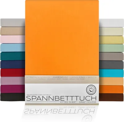 Produktbild von Spannbetttuch Bettlaken aus gekämmter Baumwolle Premium Jersey 160g/m²,90x200cm,Orange, Matratzenart:Standardmatratze