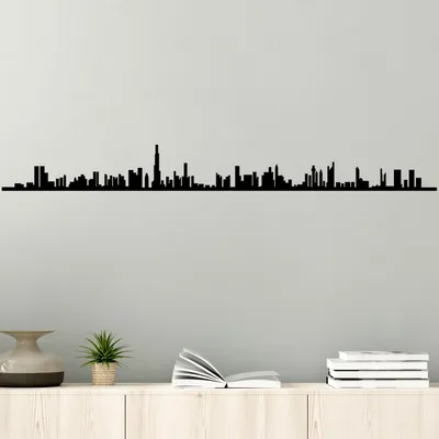 Produktbild von Wallity, Dubai Skyline, Wanddeko, Schwarz, Metall, 120 x 13 cm