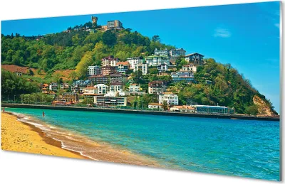 Produktbild von Glasbilder 120x60 Wandkunst Spanien Strand Bergstadt