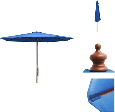 Image de vidaXL Parasol avec mât en bois 350 cm Bleu - Parasols & ombrelles