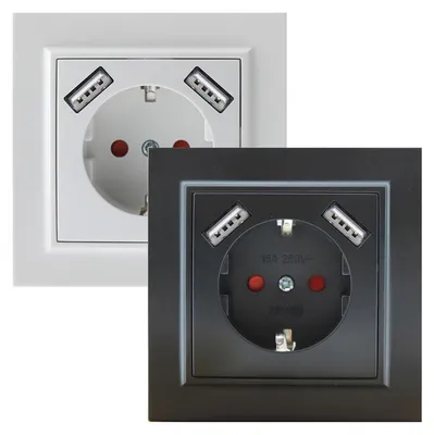 Produktbild von Einbausteckdose Typ F Schuko mit Doppel-USB weiß glänzend 84x84x40
