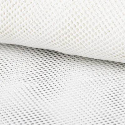 Produktbild von Faschingsstoff Meterware Gitterstoff fein elastisch Glitzer ecru 150cm mit