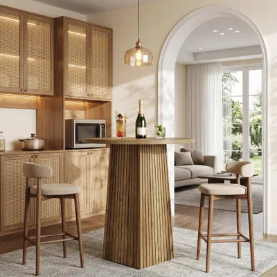 Produktbild von Tribesigns Runder Bartisch, 100 cm hoch, Stehtisch für die Hausbar, Cocktailtisch in Barhöhe für Wohnzimmer, Esszimmer, Küche (nur Tisch) (Braun)