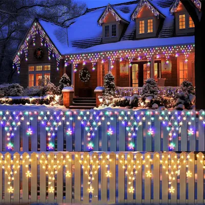 Produktbild von LED Eisregen Lichterkette 4M Weihnachtsbeleuchtung Sternen IP44 Lichtervorhang Garten 8 Modi Sternenvorhang Weihnachten Swing Balkon Bogen Xmas Deko