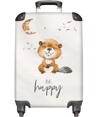 Obrázek produktu pro NoBoringSuitcases.com® Kufr Příruční zavazadlo Kufr na kolečkách Malý cestovní kufr na 4 kolečkách - Citát - Buď šťastný - Bobr - Ilustrace - Kabina Velikost < 55x40x23 cm a 55x40x20 cm - Foto kufr - Kabinový kufr - Palubní zavazadlo - Dětský kufr - Dětský vozík.