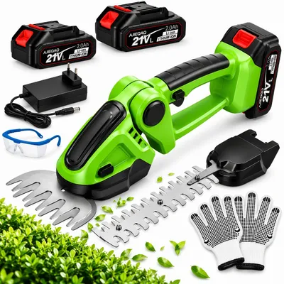Produktbild von Akku-Heckenschere 21V, 420W, 2-in-1 Akku-Gras- und Strauchschere, 2800 U/min, 2×2,0Ah Akkus, 90° Drehgriff, SK5-Messer, für Hecken und Rasenkanten