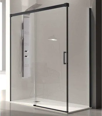 Produktbild von Duschwand mit Schiebetür GLASÉ schwarz - 145 cm mit Seitenstück: 76 - 79 cm Glas 8/6 mm
