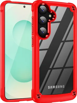 Immagine prodotto di Custodia per Samsung Galaxy S25, paraurti ibrido in PC TPU trasparente e custodia antiurto rosso
