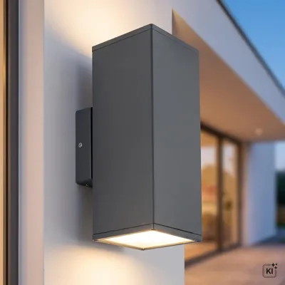 Produktbild von Außenleuchte Anthrazit Up Down IP54 eckig H: 30 cm 2x E27 Outdoor Wandlampe Haus Hof Balkon, KI-generiertes Bild