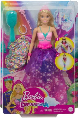 Produktbild von Mattel GTF92 - Barbie - Dreamtopia - 2-in-1 Prinzessin & Meerjungfrau Puppe mit 3 Looks und Accessoires, 30 cm