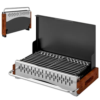 Produktbild von Klappbarer Holzkohlegrill, tragbarer Grill 50,5 x 34 x 33 cm mit herausnehmbarer Kohleschale fš¹r Camping und Picknick, Schwarz
