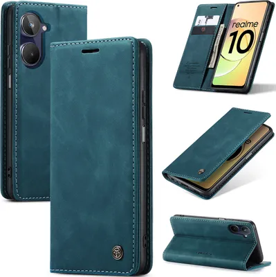 Produktbild von Realme 10 4G Hülle, Retro Kunstledertasche mit Standfunktion Schutzhülle für Realme 10 4G Blau