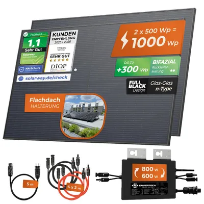 Produktbild von Solarway®️ 1000Wp / 800W Balkonkraftwerk komplett Steckdose - neuester Envertech 600-800 Watt Wechselrichter