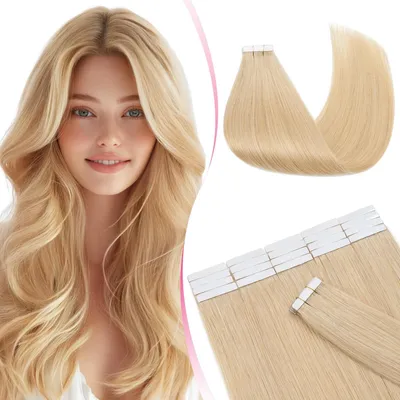 Image de Extensions de cheveux adhésives - Naturelles, 20 pièces - 35 cm - Couleur : Blond très clair (#24)
