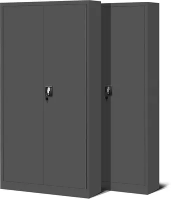 Produktbild von 2er Set Aktenschrank C001H Büroschrank Metallschrank Werkzeugschrank 4 Einlegeböden Drehgriff Pulverbeschichtung Flügeltürschrank Abschließbar 195 cm x 90 cm x 40 cm (Anthrazit)