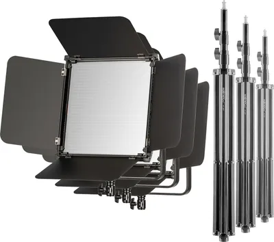 Obrázok produktu pre Walimex pro 3x LED Niova 100-F Pro 100 W dvojfarebné plošné svetlo so statívom 3x lampa, stmievateľné video svetlo, štúdiové svetlo s mäkkým svetlom, fotografické svetlo s diaľkovým ovládaním