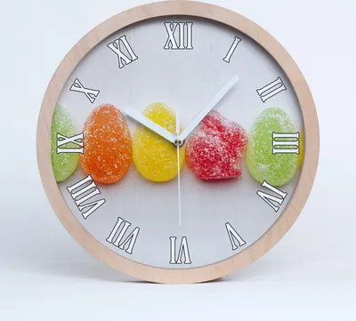 Produktbild von Holzuhr 20fi cm wanduhr - weiße Spitzen - farbige Gummibärchen