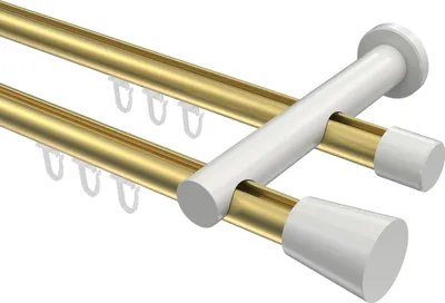Produktbild von Interdeco Innenlaufstange / Gardinenstange mit Innenlauf Messing-Optik / Weiß, Typ Platon Sitra (Konus), 20 mm Ø 2-läufig, 200 cm
