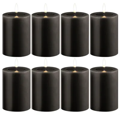 Produktbild von 8 Pack kleine LED Stumpenkerze mit Timer grau - 7,5cm ø 10cm Höhe - 2 AA Batterien nötig LED Echtwachskerze mit Flackereffekt flammenlose Stumpenkerze - LED Kerze schmal Weihnachtsbeleuchtung