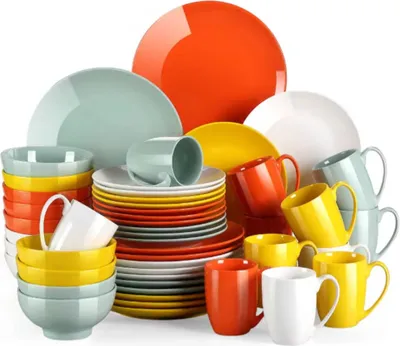 Image de Service de table Morencia – 48 pièces – 12 personnes – Assiettes plates, assiettes creuses, assiettes à petit-déjeuner – Motifs estivaux – Assiettes en céramique