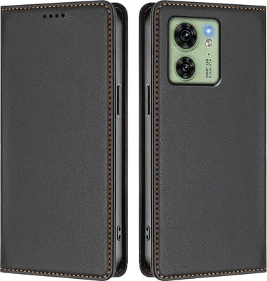 Image de Etui en cuir pour Motorola Edge 40, étui magnétique en cuirPolyuréthaneavec support Noir