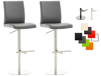 Productafbeelding van CLP Set van 2 barkrukken Cadiz, bekleed met kunstleer, draaibaar en in hoogte verstelbaar, belastbaar tot 240 kg | Kleur: grijs, frame: roestvrij staal
