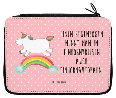 Produktbild von Mr. & Mrs. Panda Federtasche Einhorn Regenbogen - Rot Pastell - Geschenk, Etui, Erwachsenwerden, Glitzer, Schuletui, Einhornpower, Mäppchen, Unicorn, Federmappe