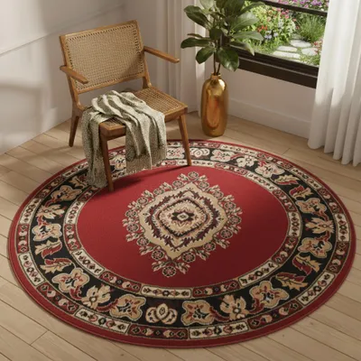 Produktbild von Tapiso Teppich ATLAS Rund orientalisch Medaillon rot Wohnzimmer 200 x 200 cm