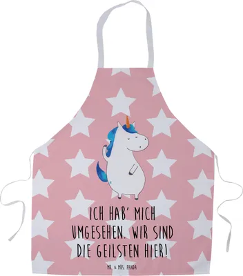 Produktbild von Mr. & Mrs. Panda Schürze Einhorn Mann - Rot Pastell - Geschenk, Unicorn, Küchenzubehör, Einhörner, Kellner, Kochschürze, Grillmeister-Schürze, BFF, Küchenschürze, Party
