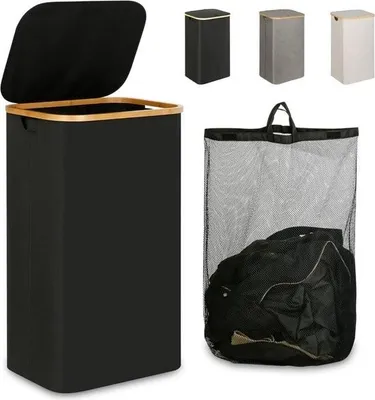 Immagine prodotto di Cesto portabiancheria da 100 litri con coperchio – Cesto portabiancheria stretto – Cesto contenitore con grande capienza – Con sacchetto rimovibile e maniglia – Cesto portabiancheria pieghevole per bagno, camera da letto, dormitorio studentesco – 40,5 x 33 x 75 cm
