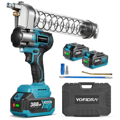 Image de Pompe à graisse sans fil 15000 PSI Pompe à graisse sans balais avec 2 batteries 3000 mAh et chargeur, pistolet à cartouche électrique