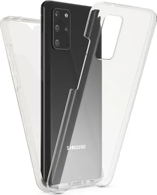 A clear phone case is shown from the back, partially covering a black smartphone.