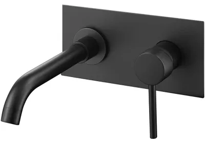 Waschtischarmatur rund schwarz, Messing, Keramikkartusche, 21 cm Auslauf
