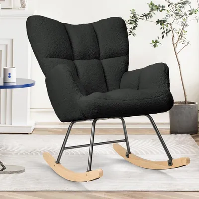 Produktbild von Hawthyhome Schaukelstuhl gepolstert Relaxsessel für Wohnzimmer Schlafzimmer Balkon Schwarz