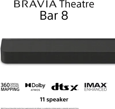 Obrázek produktu pro Sony HT-A8000, 11.0 kanály/kanálů, 495 W, DTS, DTS 96/24, DTS-ES, DTS-HD HR, DTS-HD Master Audio, DTS:X, Dolby Atmos, Dolby Digital, Dolby..., 495 W, 2,2 cm, Černá