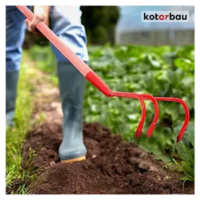 Produktbild von Grubber 120 mm mit 3 Zinken aus Stahl, Kultivator mit 120 cm Stiel, Handgrubber, Gartenkralle, Gerätekopf, Gartenwerkzeug