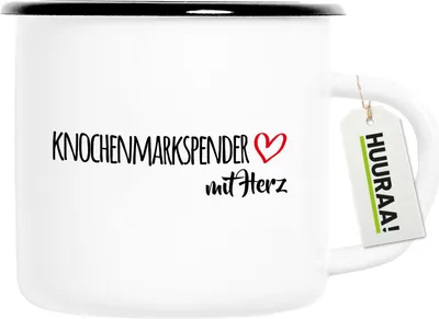 Produktbild von Huuraa Emaille Tasse Knochenmarkspender mit Herz 300ml Vintage Campingbecher Geschenkidee