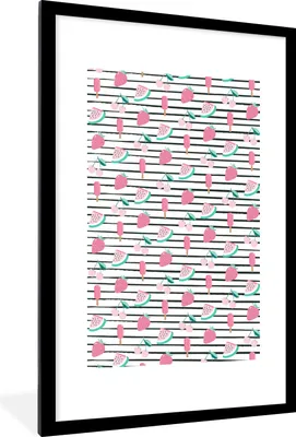 Produktbild von MuchoWow® MuchoWow® Gerahmtes Poster Rosa - Sommer - Muster 60x90 cm - Poster mit zchwarzem Bilderrahmen - Dekoration - Wandposter Wohnzimmer - Hochwertig