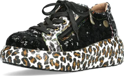 Produktbild von Laura Vita Damen Sneaker mit Pailletten und Plateau mit Leopardenmuster Sodao 02, Größe:39 EU, Farbe:Schwarz