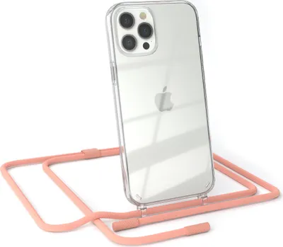 Produktbild von EAZY CASE Handykette für Apple iPhone 12 Pro Max, Clear Case aus Silikon, mit Umhängeband, abnehmbare Endstücke, Handyband in Rosa