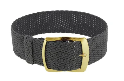 Produktbild von Minott Uhrenarmband grau Perlon Band geflochten Dornschließe | 35629, Stegbreite:18mm, Schließe:Silbern
