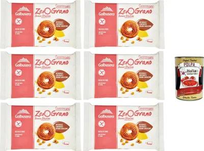Produktbild von Galbusera- Zerograno frollini Integrali con Mais e Grano Saraceno Vollkornkekse mit Mais und Buchweizen 6x220 gr + Italian Gourmet polpa 400g