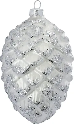 Produktbild von Christbaumschmuck Glas Zapfen 12.5cm weiß / silber