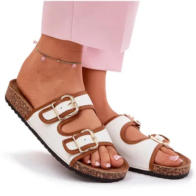 Produktbild von Damen Stoffslipper Auf Korkplattform Mit Schnallen Weiß Osoffe 37