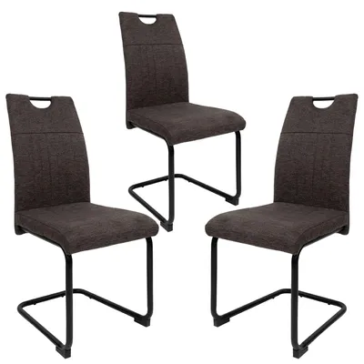 Produktbild von Moderne Esszimmerstühle mit Stoffbezug - gepolsterte Esstischstühle Freischwinger mit robustem Metallgestell,Menge:3 St.;Farbe:Braun-Grau