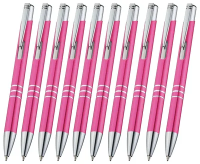 Produktbild von Set mit 10 Kugelschreibern aus Metall in Rosa