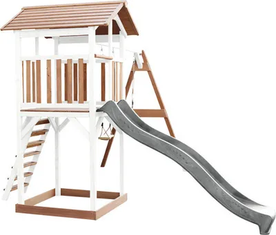 Imagen del producto de AXI Beach Tower torre de juegos de madera en marron y blanco | Casa de juegos para ninos con Tobogan gris, columpio doble y arenero | Casa zancudo